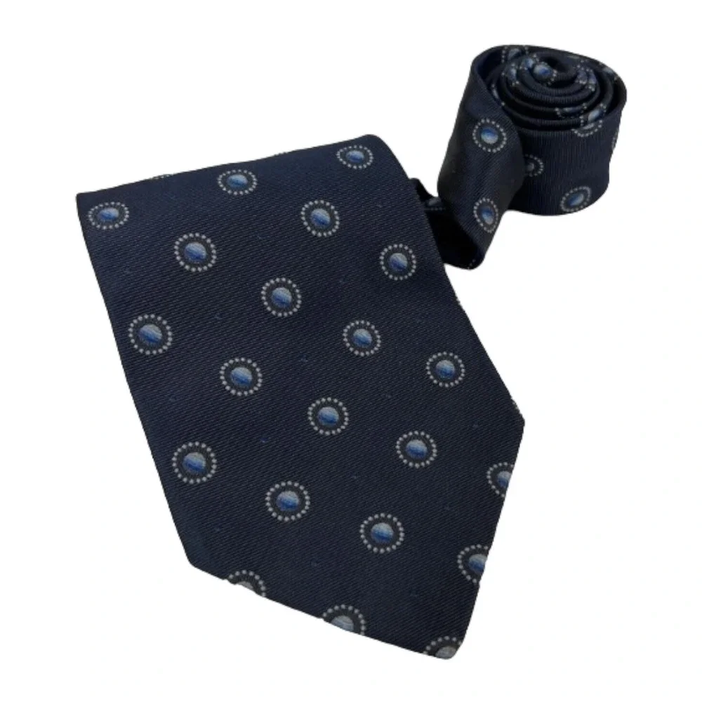 Ermenegildo Zegna Blue w/ Lt Blue & White Circle Silk Neck Tie 3.75